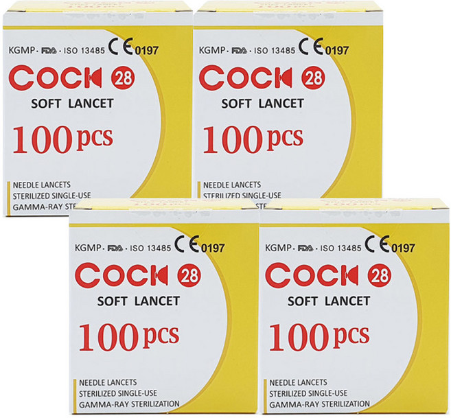 cock 콕 소프트 란셋 28G 아큐첵 소프트클릭스 호환 채혈침, 4개, 100개입