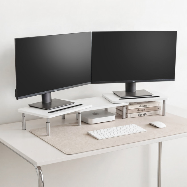 퍼플래빗 듀얼 모니터 받침대 각도 높이조절 3단, 화이트