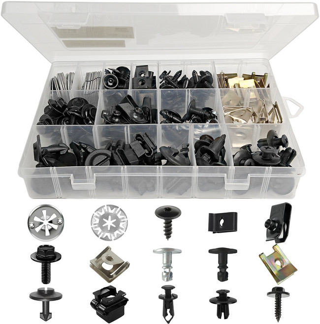 자동차 패스너 차량용 엔진 언더커버 고정 클립 세트 열 차폐 클립 U형클립 194개 세트 혼합 자동차정비고정품, 1개