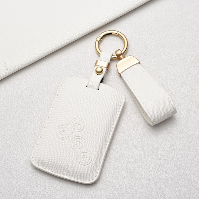 르노 고급 키 케이스 - 프라다 패턴 디자인 스크래치 방지 SM3/5/7 QM3/5 라구나 등 호환, 르노 C 타입, 순백