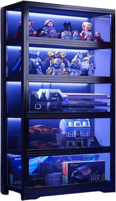 피모아 피규어장식장 대형 led 조명 4단 5단 아크릴 보관 케이스 레고 진열장, 블랙