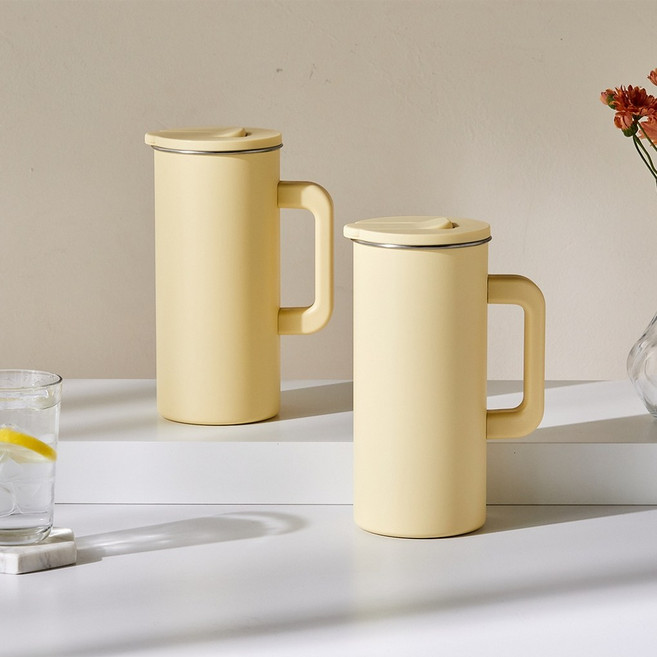 모던하우스 세척이 쉬운 스텐 304 냉장고 물병, 옐로우, 1.5L, 2개