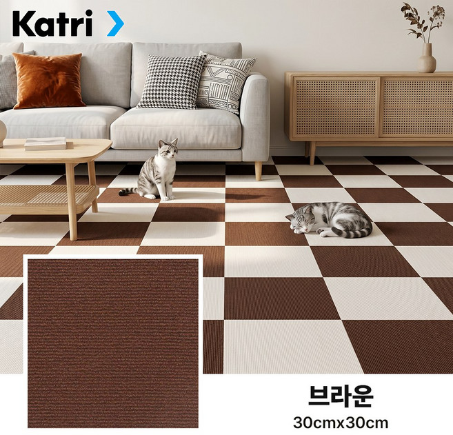 ZOZI 타일 카페트 층간소음방지 미끄럼방지 퍼즐 털러그 사계절 접착식 놀이 매트 DIY 강아지 고양이 카펫 북유럽 침실 거실 러그, 10개, 브라운