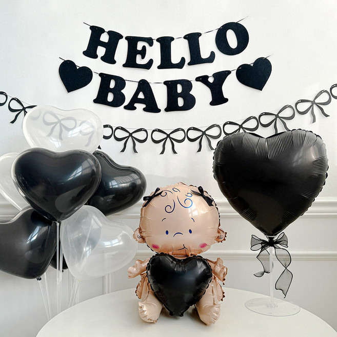 파티몬 헬로 베이비 블랙 베이비샤워 파티 11종 파티 소품 용품, 1개, HELLO BABY 가랜드 베이비 샤워 10종 - 블랙