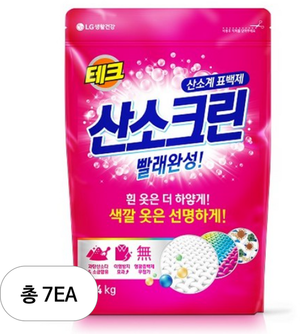 테크 산소크린 분말 표백제, 2.4kg, 7개