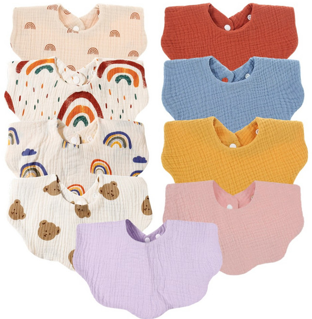 嬰兒棉紗布口水巾 花邊圍兜 男女寶寶防吐奶 新生兒4層棉紗圍領 89043