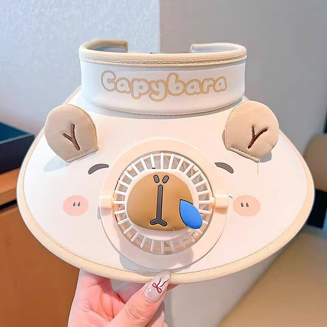 카피바라 어린이 선풍기 선캡 남녀 어린이 여름 야외 자외선 차단 햇빛 모자A414