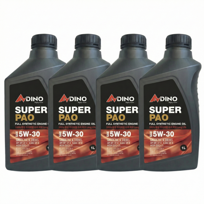 110년전통 벨퍼포먼스 아디노 고성능 슈퍼파오 롱라이프 엔진오일 5W30 합성엔진오일 합성유 디젤 가솔린 LPG 공용, 엔진오일 아디노 슈퍼파오 롱라이프 5W30 1L(공용), 4개, 1L