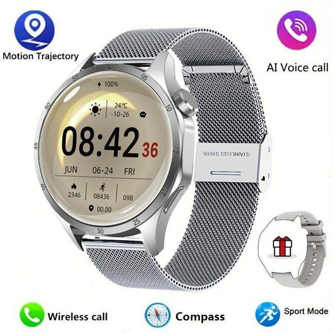 2025 시계 5PRO GPS NFC 스마트워치 남자 360 AMOLED HD 화면 블루투스 통화 방수 심박수 나침반, sliver mesh