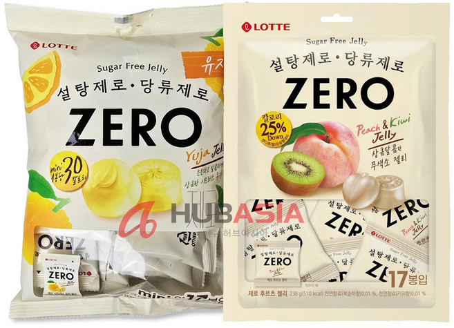 롯데 제로 시트러스 유자젤리 + 후르츠젤리 세트 대용량 미니포장 간식, 2개, 238g