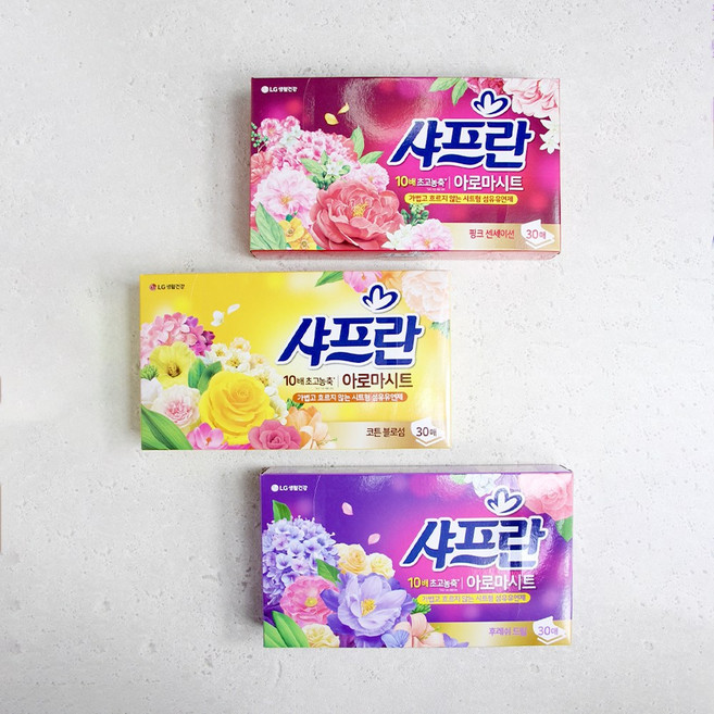 엘지생활건강 샤프란 아로마시트 핑크 코튼 후레쉬 드림 30매 간편 시트 농축 섬유유연제, 1개