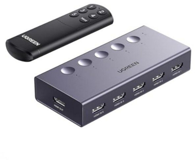 UGREEN HDMI 스위치 5 in 1 Out 4K@60Hz 원격 포트 스위처 셀렉터 박스 지원 스플리터 3D CEC HDR HDCP2.2 PS5/4/3 Xbox 닌텐도 Rok, Grey
