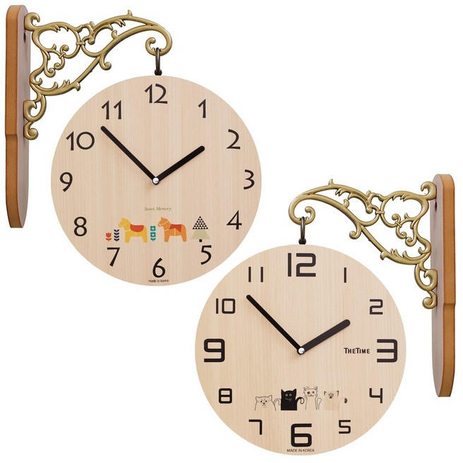 고품격 심플 일러스트 양면 벽시계, 혼합색상