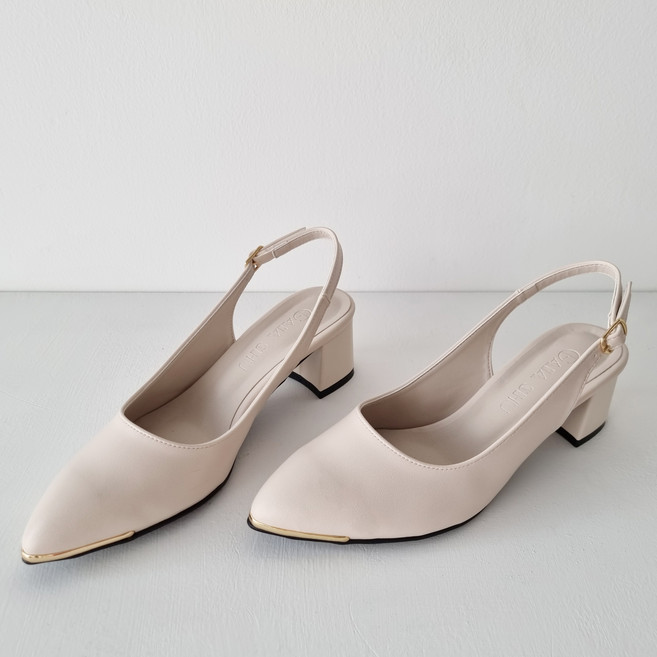 가이아슈 여성용 골드테 슬링백 펌프스 힐 5cm