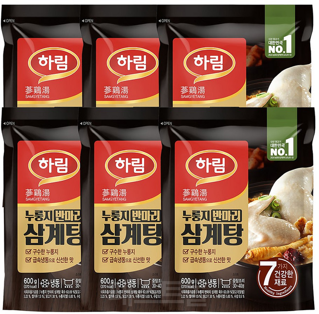 하림 누룽지 반마리 삼계탕, 600g, 6개