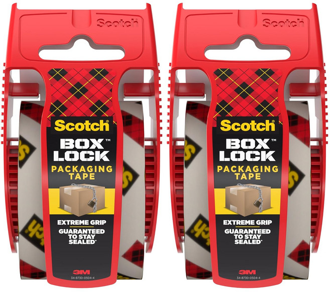 스카치 박스 잠금 포장 테이프 배송 및 우편용 투명 익스트림 그립 1.88인치 x 1000인치 리필 롤 1개, Pack of 2