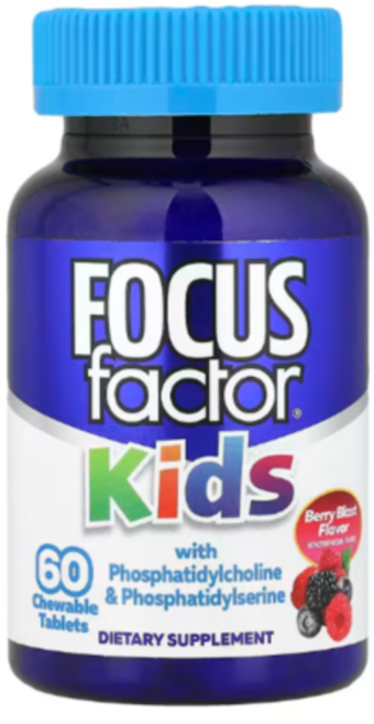 Focus Factor 어린이용 포스파티딜콜린 및 포스파티딜세린 함유 베리 블라스트 츄어블 60정 Factor (포커스 팩터), 120g, 1개