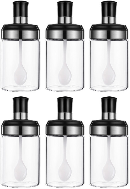 유리 스푼 양념통 6p세트 조미료통 양념병 스푼포함, 6개, 스푼 양념병