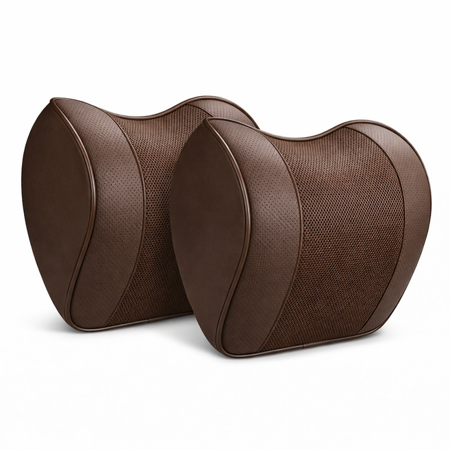 이스크라 차량용 프리미엄 목쿠션 5D메모리폼 장거리운전 차박 목베개, 2개, 커피브라운