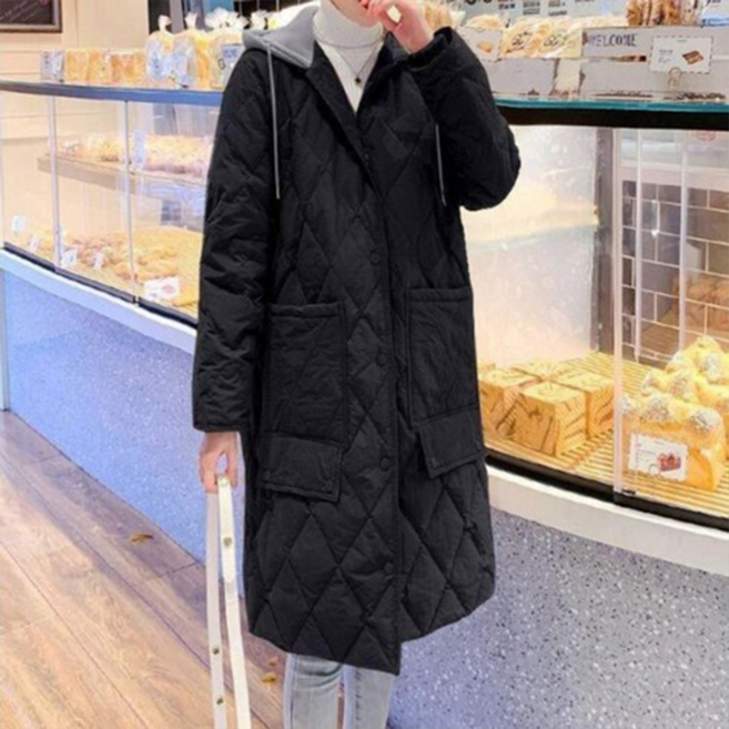 오스틱니 90kg까지 빅사이즈 여성 가을 오버핏 무릎 솜패딩 웰론 외출 아우터 따뜻한 바람막이 패션 캐주얼 잠바