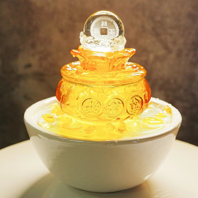 【凱琦家居】流水聚寶盆擺件 招財擺件 金色 琉璃 陶瓷 風水球水循環流水器 轉運球聚寶盆 裝飾 喬遷 開業送禮, 招財轉錢聚寶盆（送20顆元寶）