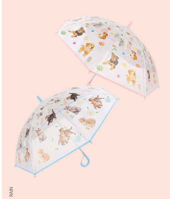 강아지 고양이 귀여운 일러스트 자동 투명 우산 장우산