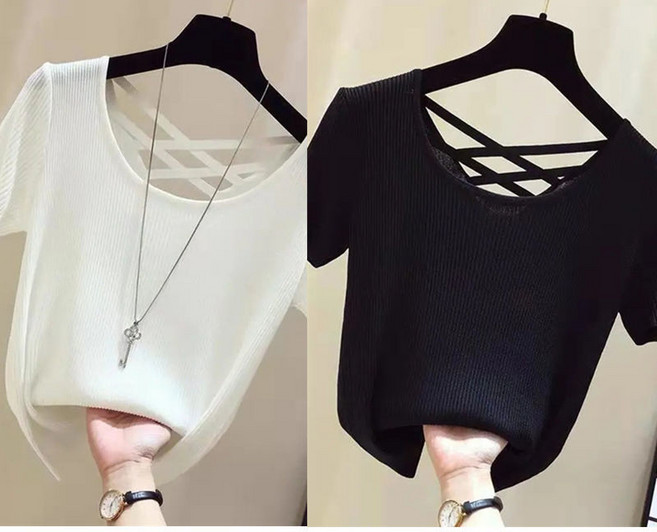 1+1 여성 라운드넥 반팔티 여름 여성 쫄티 오프 숄더 티셔츠 솔리드 여자 아이스 반팔 티셔츠 CJJ