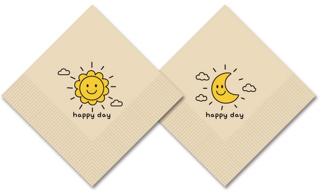 대나무 항균 냅킨 해피데이 해 달 별, 400개입, 1박스, 천연갈색 - 해 + 달