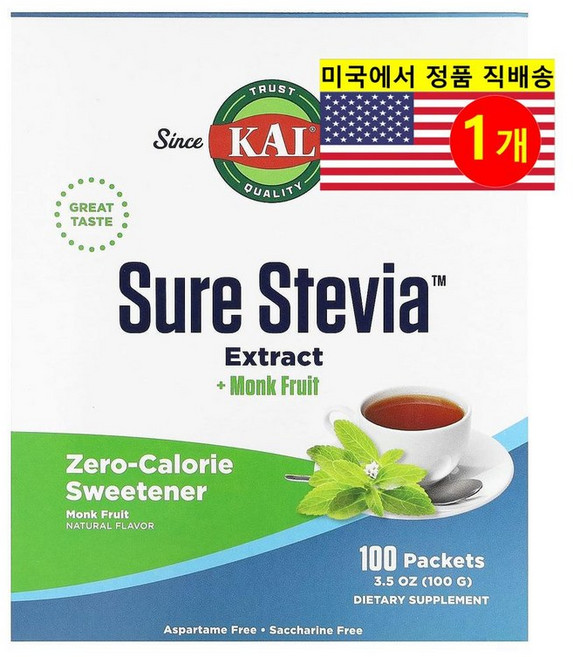 KAL 몽크푸르트 함유 슈어 스테비아 감미료 100개입 100g 1개