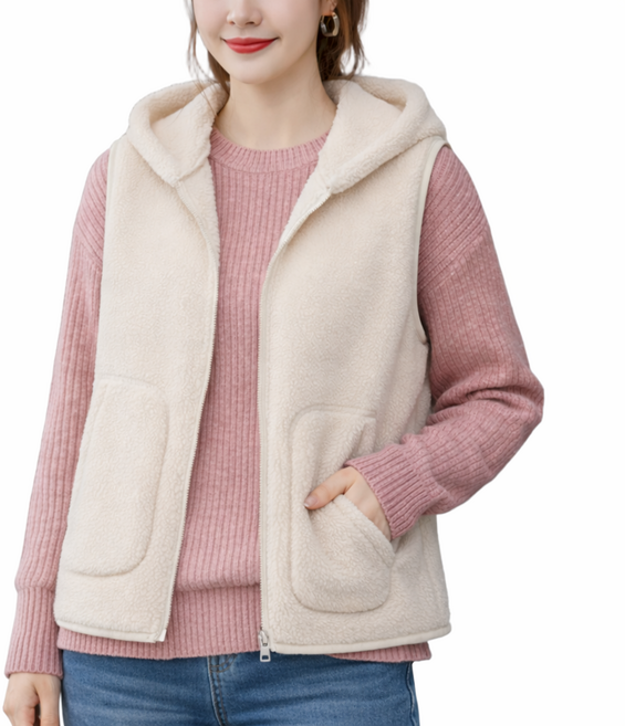 루모프 여성 겨울 조끼 양털 뽀글이 후드 집업 베스트