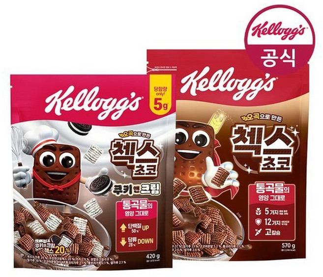 시리얼 첵스초코 570g + 첵스초코 쿠키앤크림 420g, 1세트