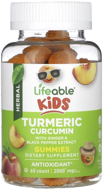 Lifeable 어린이용 강황 커큐민 구미젤리 천연 복숭아 2000mg 구미젤리 60개(구미젤리 1개당 1000mg), Lifeable어린이용강황커큐민구미젤리천연복숭아2000, 1개, 60정 - 쿠팡
