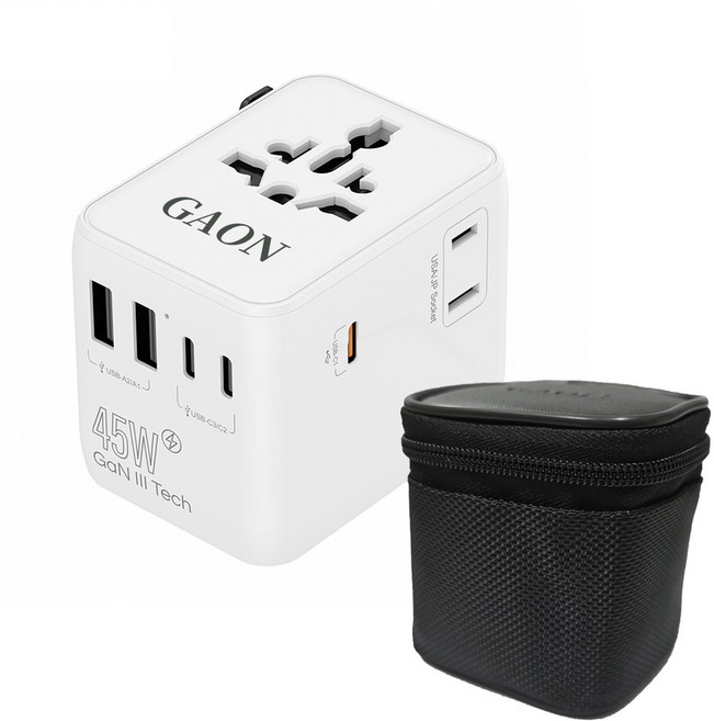 가온 해외 여행용 멀티어댑터 PD45W GaN 5포트 초고속충전 [화이트], 1개