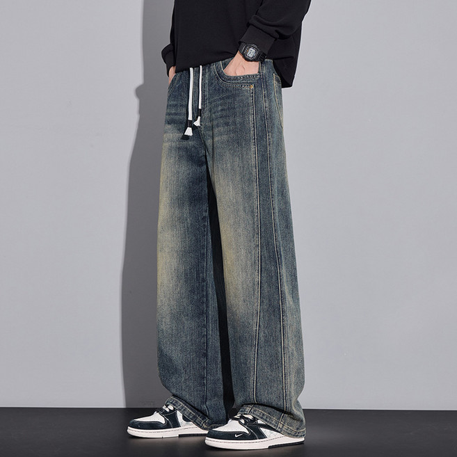 남자청바지 밴딩청바지 춘추 일자 텐셀청바지 루즈핏 긴 바지