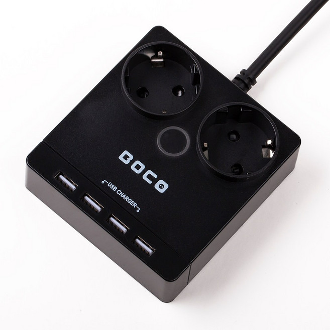 보코 4포트 USB 멀티탭 2구 QG-220, 2m, 블랙(Black), 1개