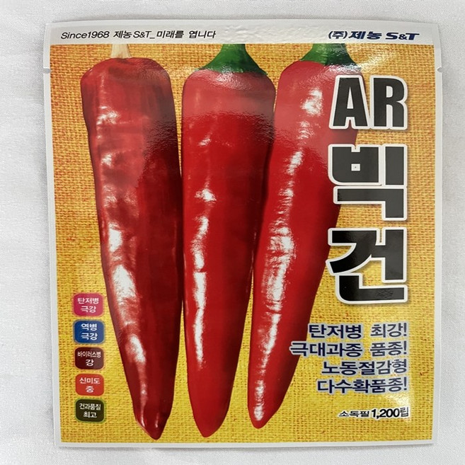 고추종자 빅건 1200립 탄저병 칼라병 역병 내병계 고추씨앗 다수확 +전용장갑세트, 1세트