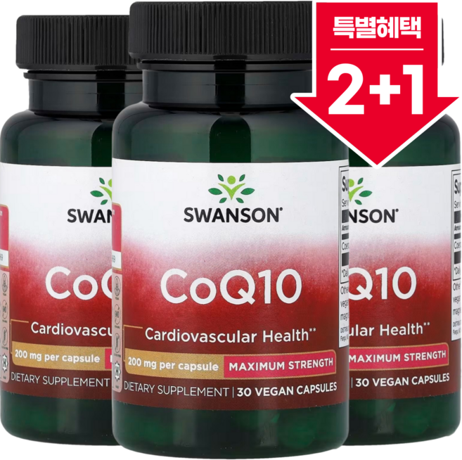 2+1 스완슨 CoQ10 200mg 베지 캡슐 30정 유비퀴논 코엔자임 / 해외직구 미국정품, 30정 3통