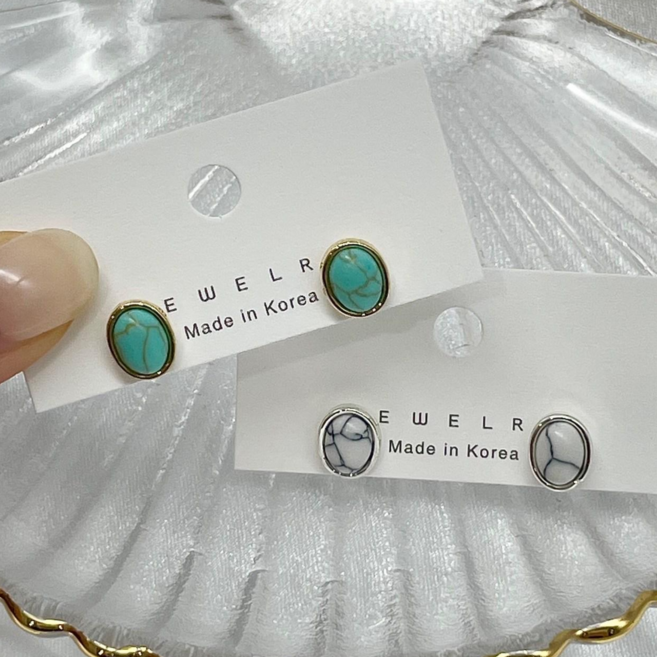 타원 터키석 귀걸이 2color