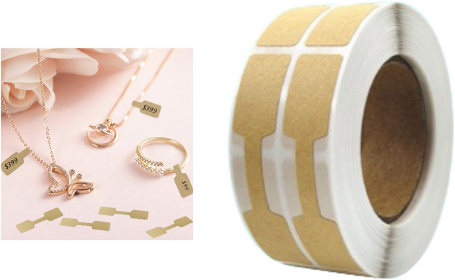 반지 목걸이 귀걸이 사각 라벨지 롤 스티커 500매입, 베이지