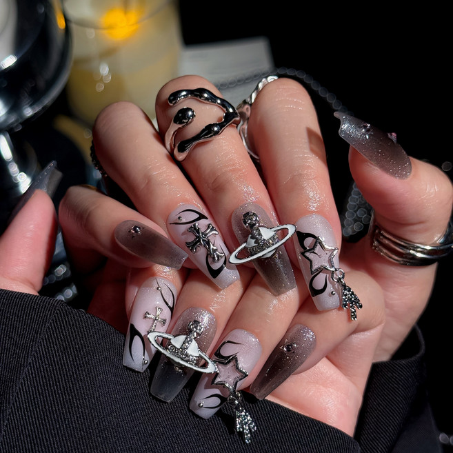 붙이는 화려한 수제 네일 팁 젤 인조손톱 셀프 아트 Y2K, 1개, HS-5-M