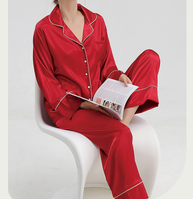 [당일출고]레드글램 실크 모던 긴팔 투피스 여성 잠옷 파자마 홈웨어