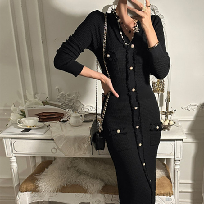 [줄로그]메본크 트위드브이넥원피스