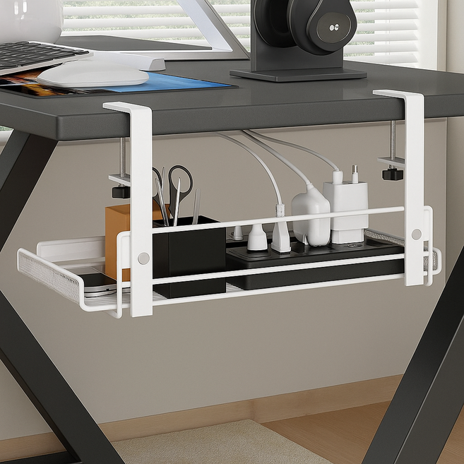 세련된 조절형 대형 데스크 서랍 걸이 정리함, 1개, 화이트