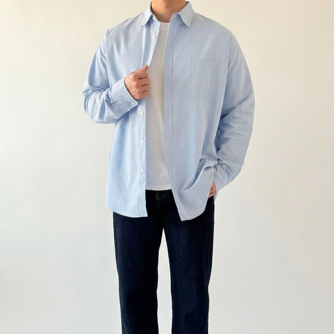 남자 오버핏 옥스포드 셔츠 베이직 캐주얼 긴팔 셔츠 made in korea (9color)