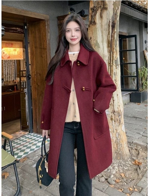 패션고리 여성 카라넥 데일리 캐주얼 모직 코트 HQ121