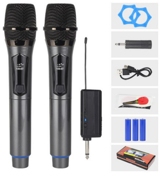 차량노래방 무선마이크 휴대용 무선 마이크 2 채널 UHF 고정 주파수 파티 노래방 전문 교회 쇼 회의용, 한개옵션0