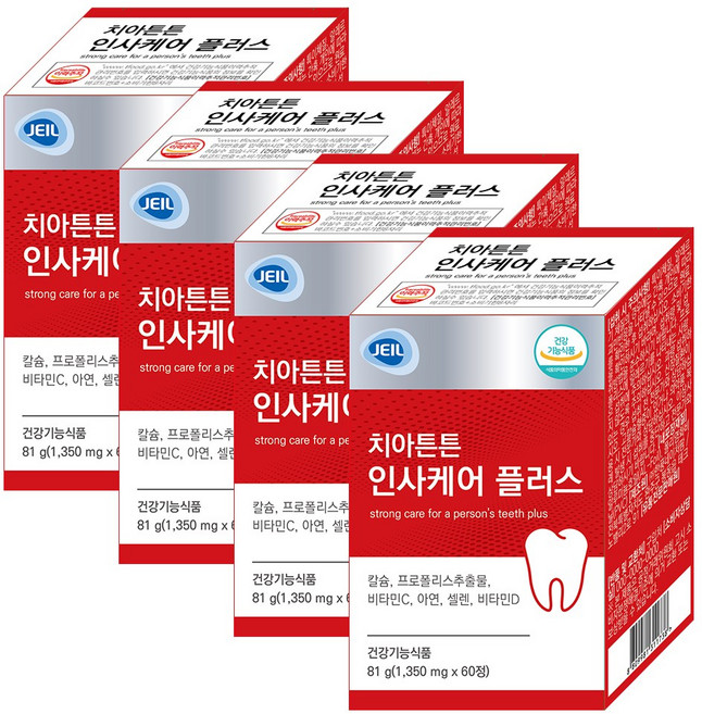 치아튼튼 인사케어 플러스 칼슘 프로폴리스추출물 210mg, 60정, 4개