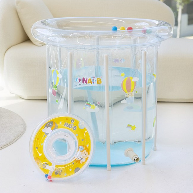 나이비 아기 유아 수영장 신생아 풀장 미니 물놀이 목튜브 세트, 스위밍풀+목튜브(옐로우), 1개