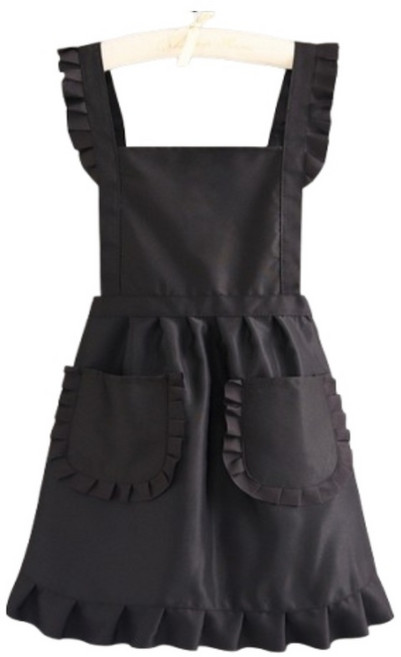 헬로젬 프릴 리본 앞치마, B타입블랙, 1개