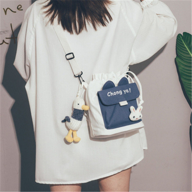 MoYanWenHua 귀여운 파우치 2021 한국식 인스 일본식 백 캔버스 크로스백 여학생 숄더 물통 가방입니다